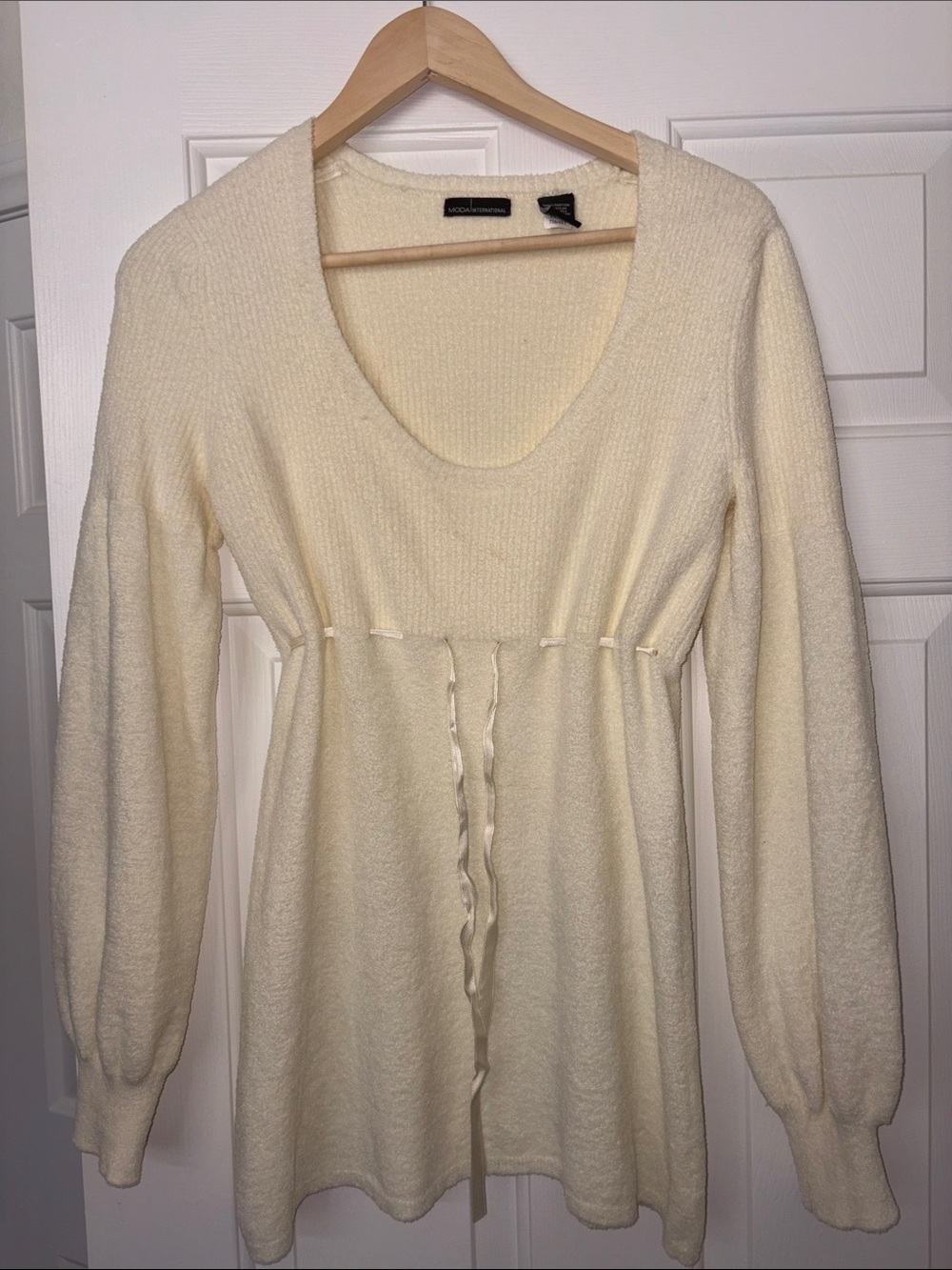 Moda International Cream Scoop-Neck Sweater with Front Tie